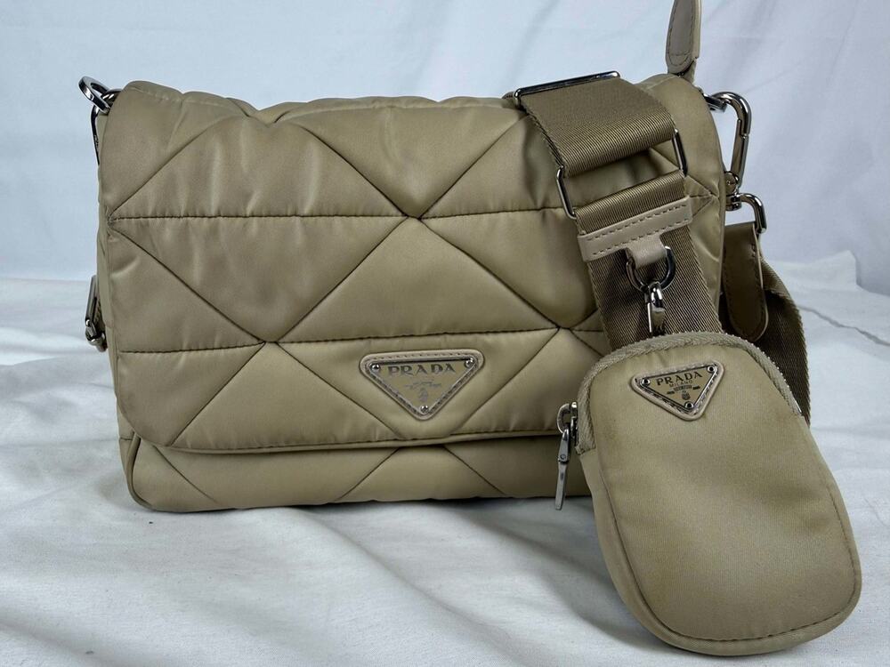 Prada Re-Nylon Padded Quilted Shoulder Bag Beige SPB-JB 372671